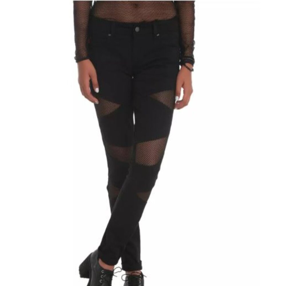 Royal Bones By Tripp Black Mesh Skinny Jeans sz 7 NWOT